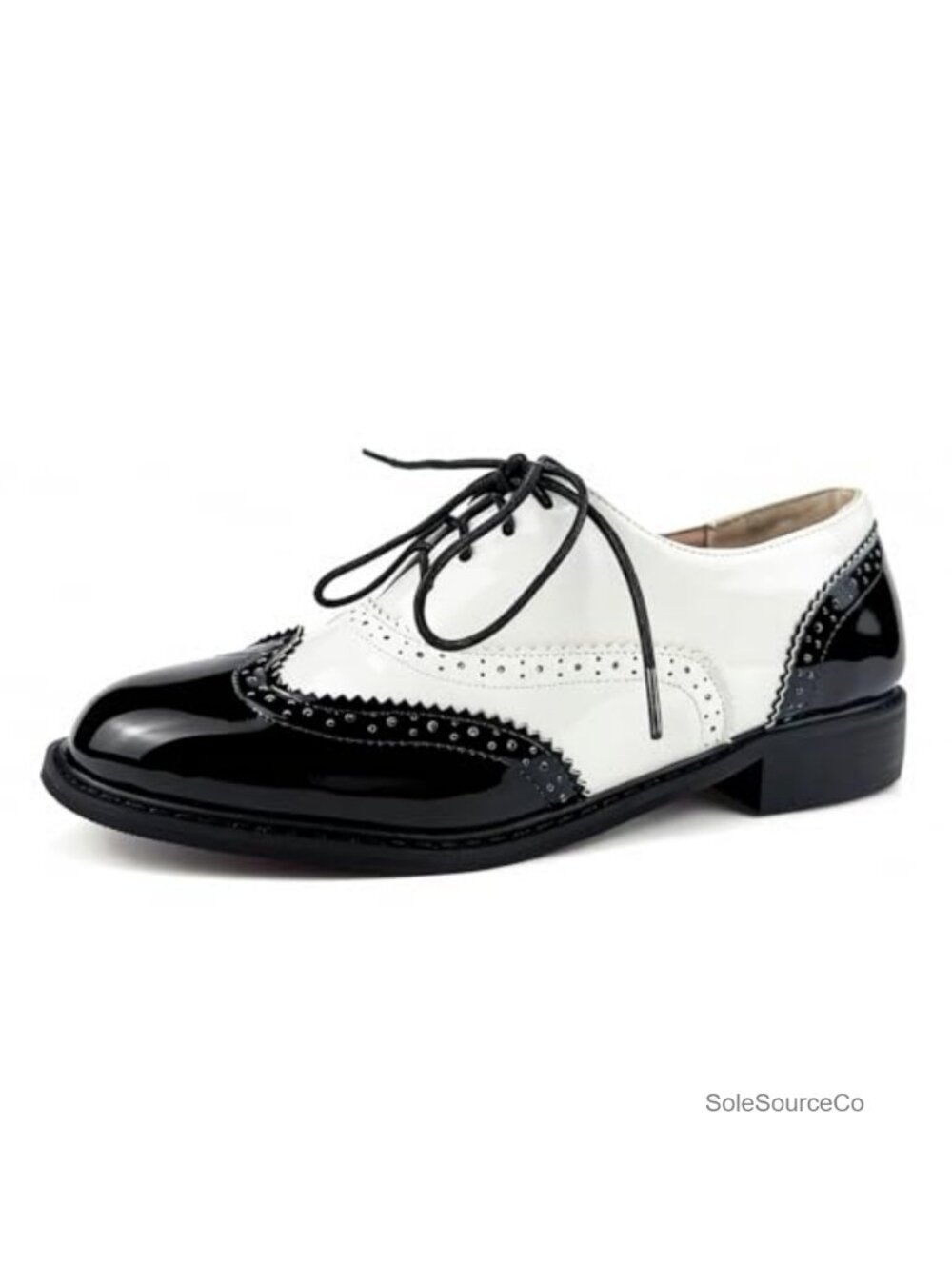 Vintage 50s Saddle Oxford Shoes Women's Two Tone Patent Leather Low Heel Lace Up